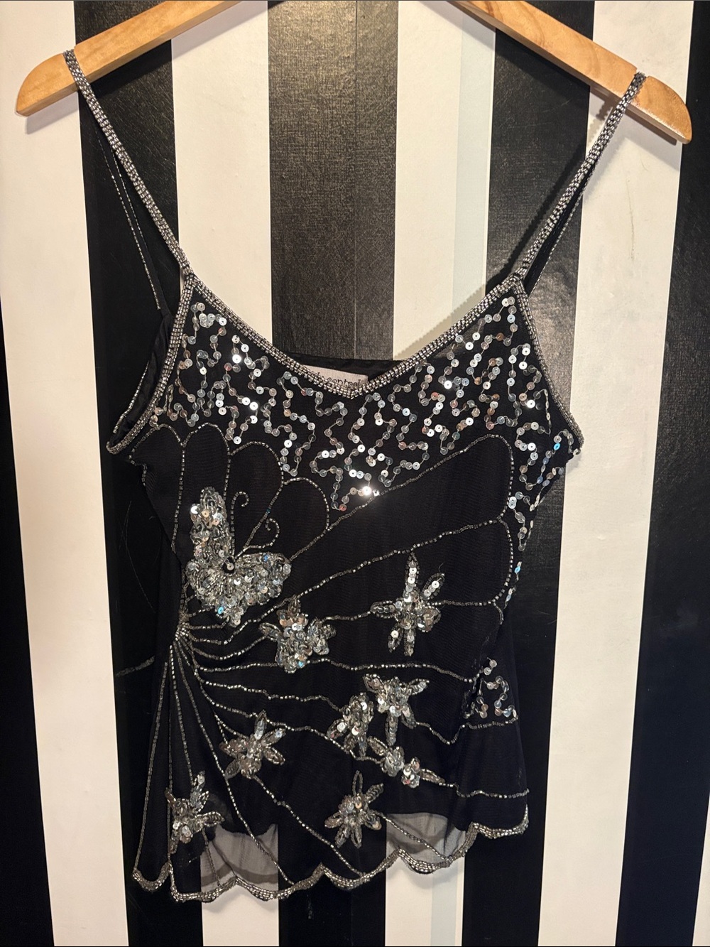 Y2K Club Top Body Central Black Sequin Embellished Cami Top Size Small Women’s